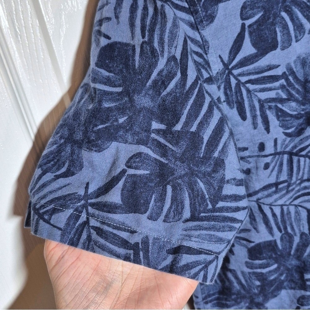 Gap Hawaiian blue linen short sleeve button shirt monsterra‎ leaf mens small - Picture 12 of 15